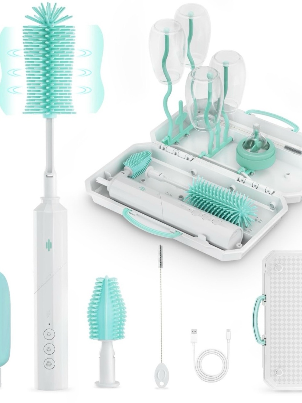 Electric Baby Bottle Brush & Dryer Set - Mint